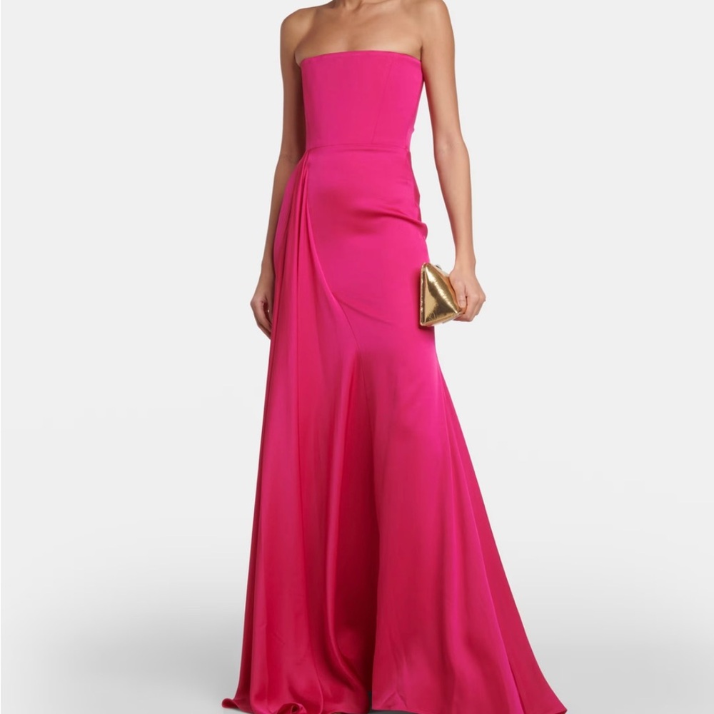 Alex Perry Raspberry Satin Draped Column Gown